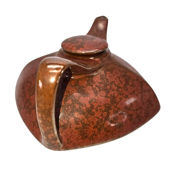 Vintage Mid-Century Modern Teapot Brown Ceramic Angular Speckled Retroneu JE109 - Picture 3 of 11